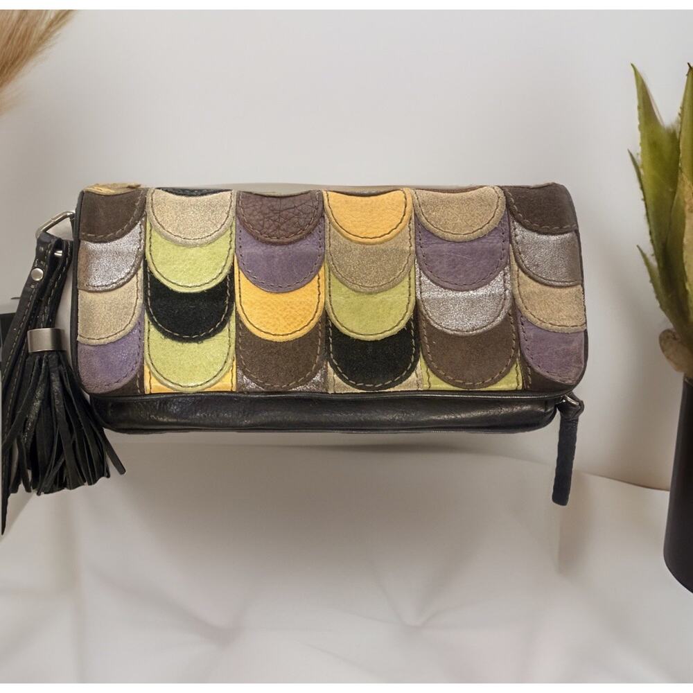 Fossil Multi-Color Patchwork Leather Wristlet Clu… - image 1